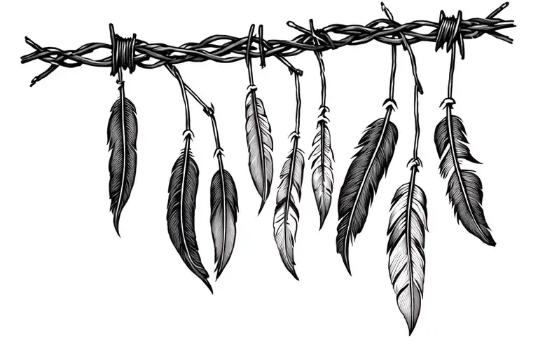 Barbed Wire With Indian Feathers Hanging Off