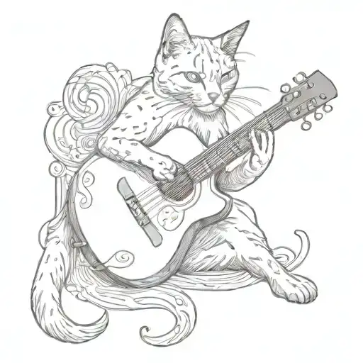 Acoustic Guitar With A Cat Playing