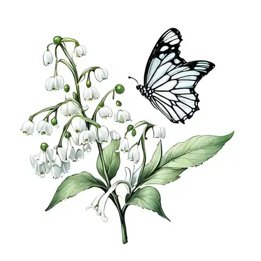Lily Of The Valley And Hawthorn With Butterfly