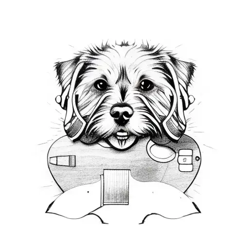 A Sketch-style Tattoo Of A Dog Playing A Guitar In The Beautiful Irish Countryside