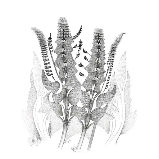 Detailed Foxgloves With Black Outline