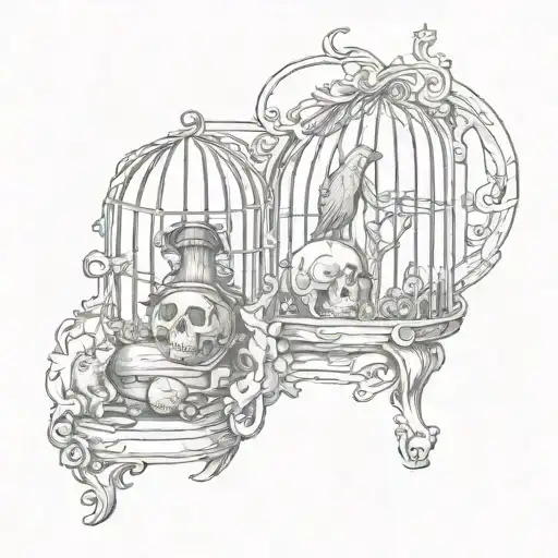 Witch Tattoo Sleeve With Cage And Grave