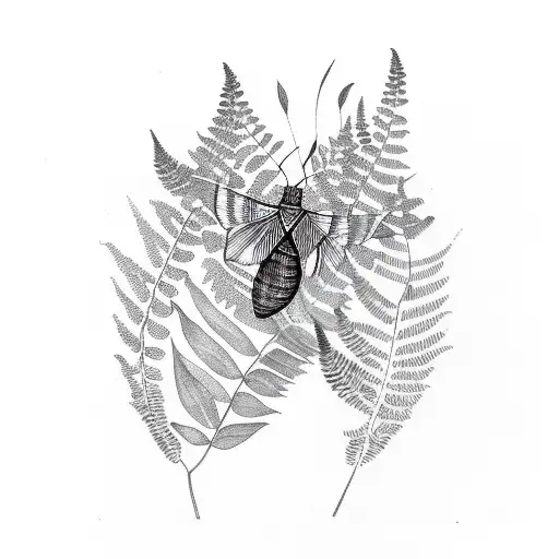 Moth Surrounded By Leafs And Fern