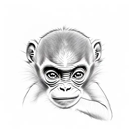 Realistic Little Cute Monkey Face
