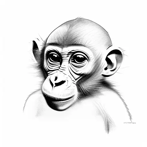 Realistic Little Cute Monkey Face