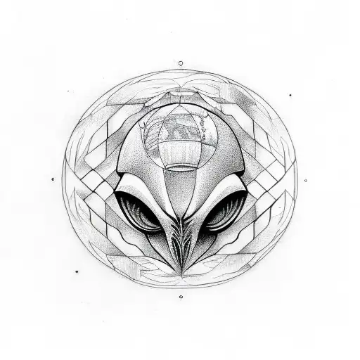 Design A Tattoo Featuring Alien Head With Geometric Patterns Around It
