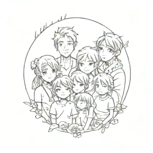 An Anime-inspired Design Of A Family Portrait With Music Notes