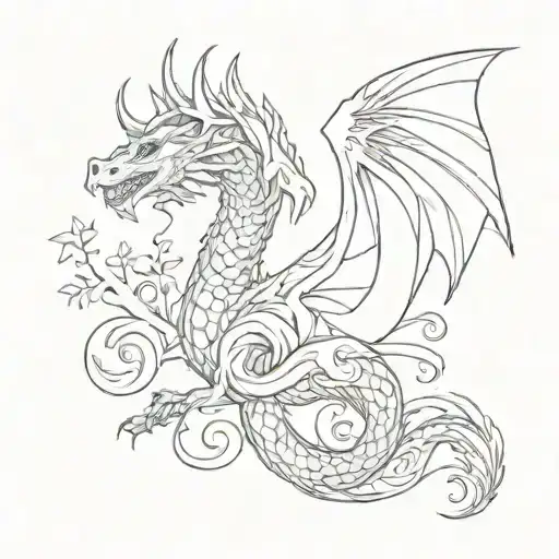 A Nordic Tattoo Using Sketch Work That Has A Dragon