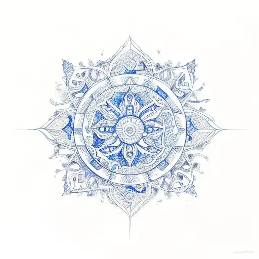 Portuguese Blue Tiles Flower And Pattern Style That Are Filling The Shape Of Sun And Moon