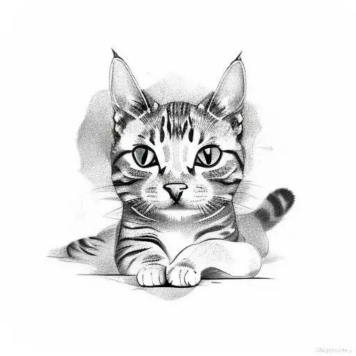 A Sketch-style Tattoo Of A Cat Curled Up In A Yoga Pose