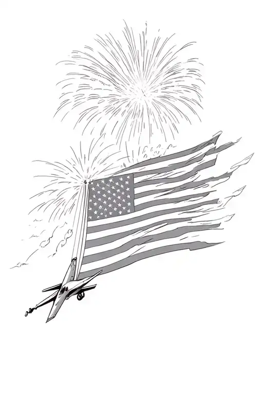 Jets Flying Through American Flag With Fireworks