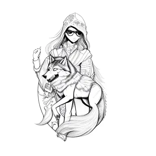A Girl Riding A Wolf
