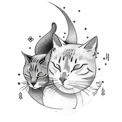 A Tattoo Depicting A Peaceful Nature Scene With Sleeping Cats