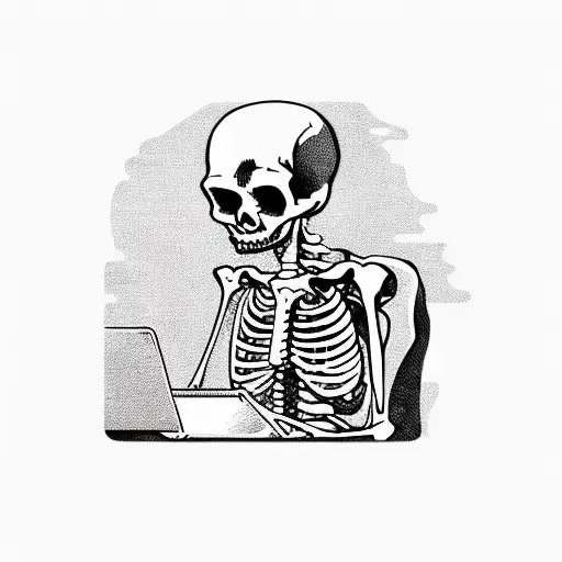Skeleton Smoking At A Computer