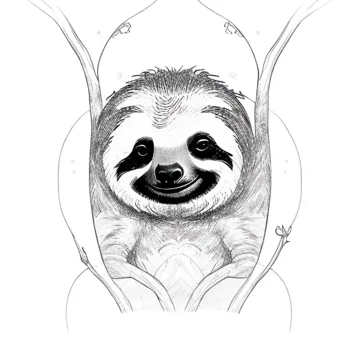 A Sketch-style Tattoo Of A Sloth Exploring A Forest
