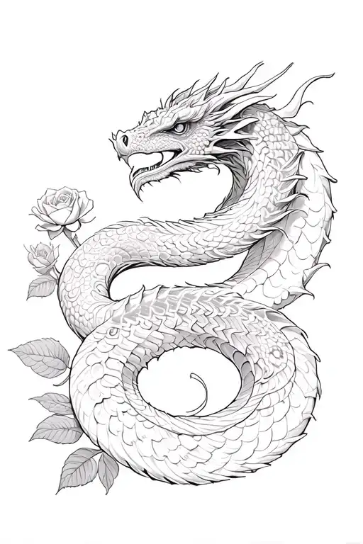 Fusion Of Dragon And Snake With Rose