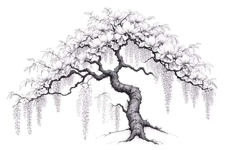 Magnolia Tree And Wisteria Tree Growing