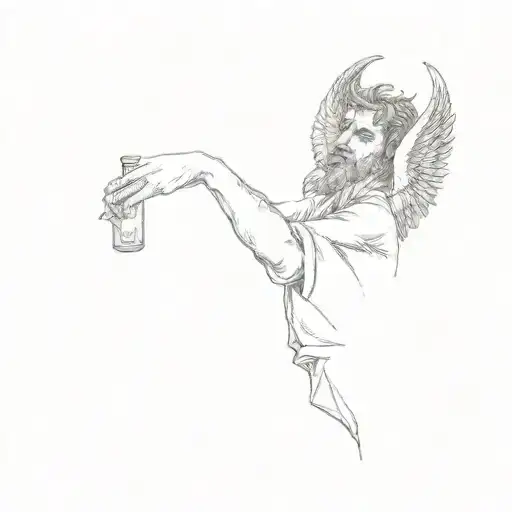 Drunk Angel Devil Horns Bottle In Hand Holding