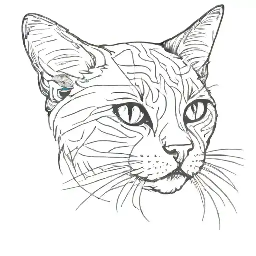 Calico Cat Head Siloete Black With Withe Line