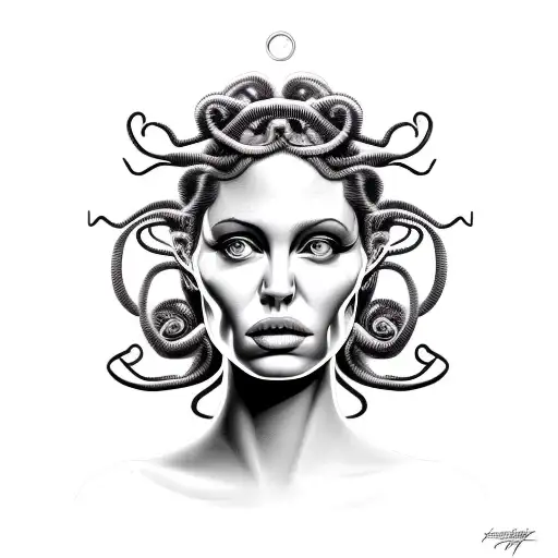 Simplistic Medusa Head With Facial Features Of A Young Angelina Jolie