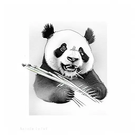 Panda Sitting Eating Bamboo