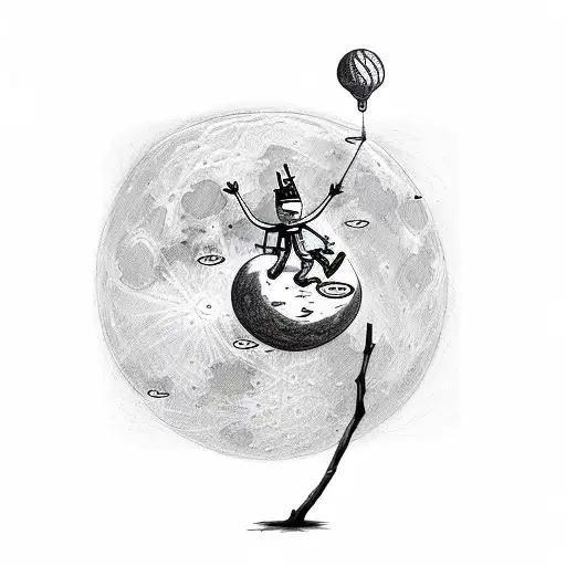 Stick Man Hanging From The Moon Like A Balloon