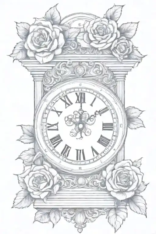 Roman Numeral Clock With Rose Intertwined