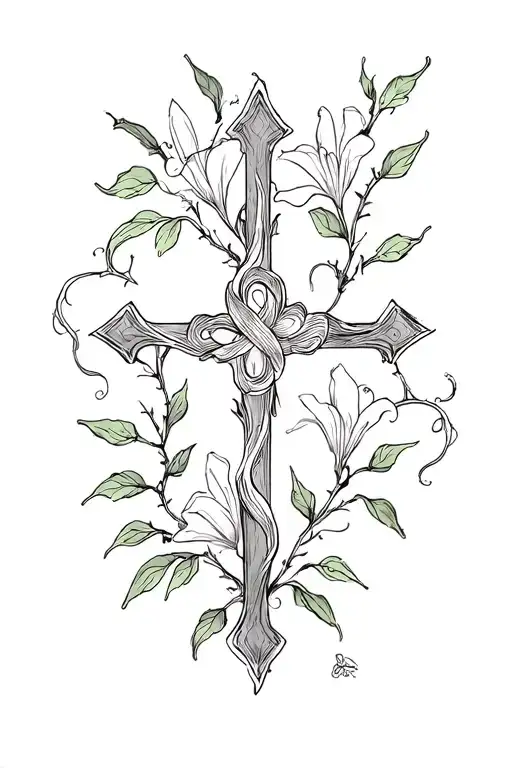 Cross With Vine And Lilly