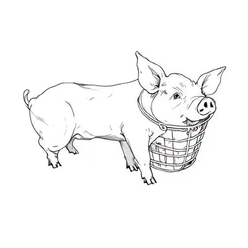 A Black Pig In A Laundry Basket Nestled