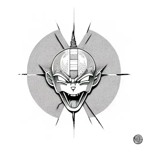 A Dotwork Tattoo Of The Weeknd's Kiss Land Album Cover Merged With A Dragon Ball Character