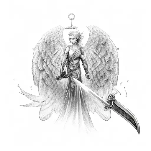 Flying Angel With Sword Stabbing Forward