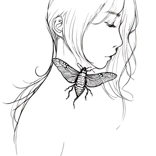 A Moth On A Womens Neck