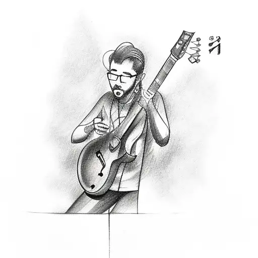 A Sketch-style Tattoo Of A Guitarist Playing Music On A Tree Branch