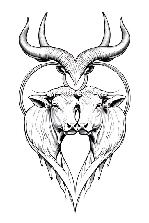 Two Taurus Bulls Inside A Heart Shape