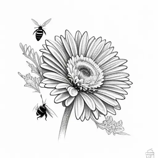 Gerbera With A Pink Ribbon And A Bee