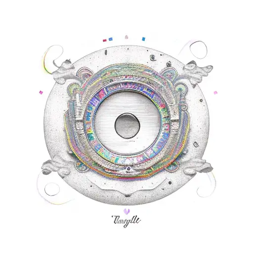 A Stylized Harp Guitar With A Vibrant Rainbow-colored Soundhole In The Shape Of A Rose