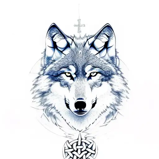 Wolf With A Celtic Cross