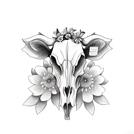 Cow Skull And Flowers