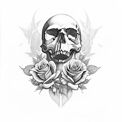 Skull And Roses Wrapped Around 8