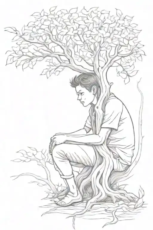 Tree If Life And Sad Young Boy