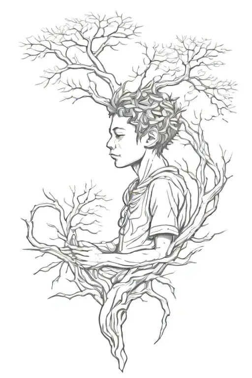 Tree Of Life And Sad Young Boy