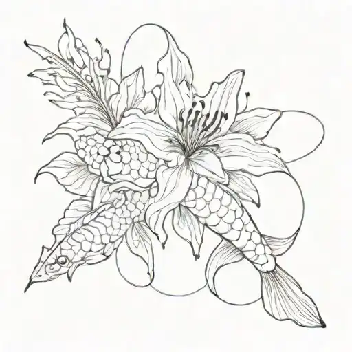 Red Spider Lily And Koi Fish