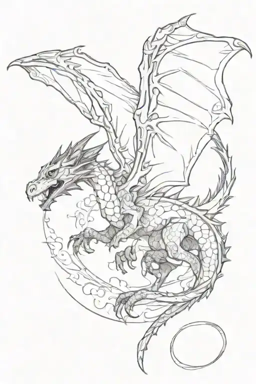 Dragon Flying Towards The Sky With One Wing Out