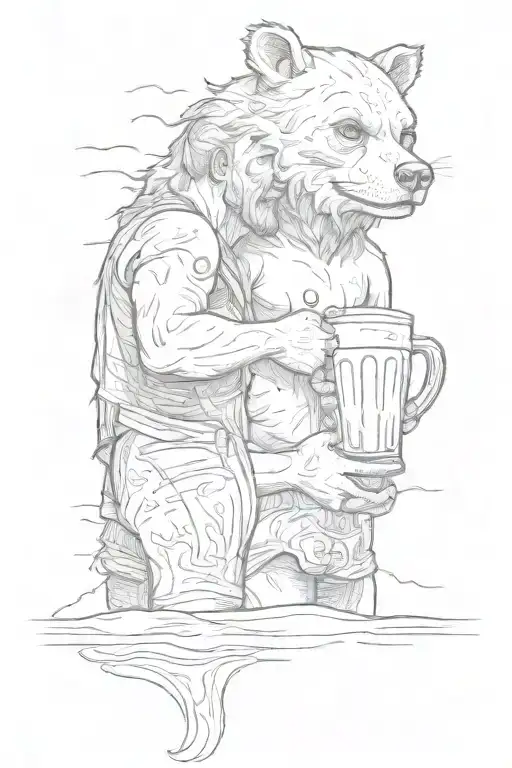 A Sketch Tattoo Of Two People Drinking Beer Together On The Beach