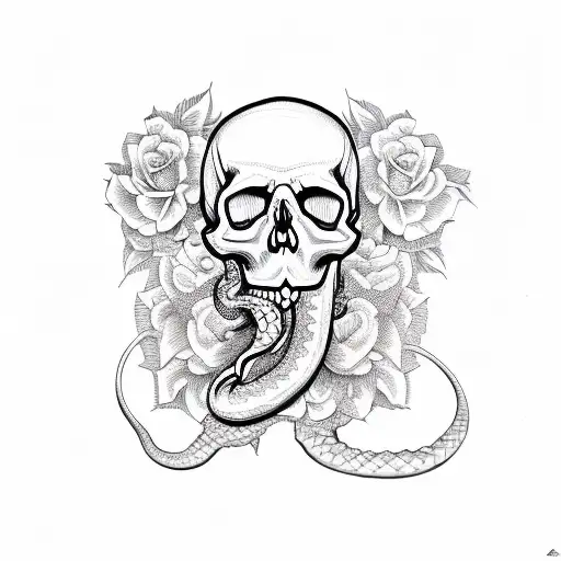 Skull With Flowers And Snake