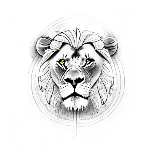 Male Lion With Cub And Jesus And Cross