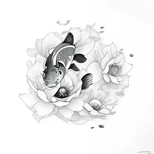 Flowers With Koi Fish