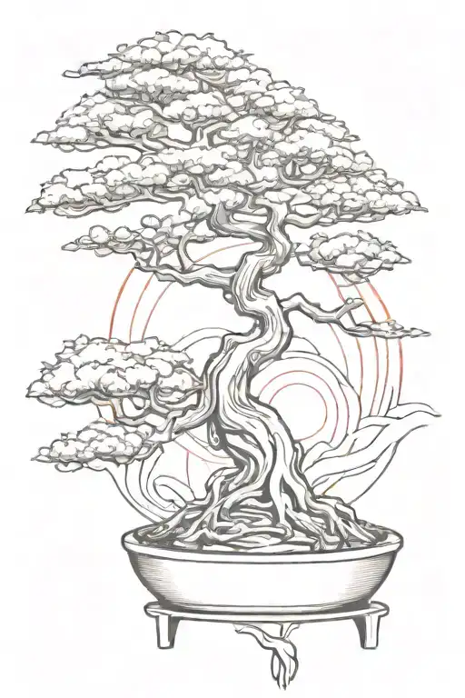 Bonsai Tree With Red Sun