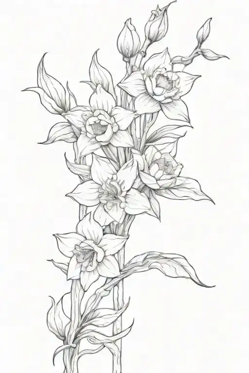 Daffodil And Rose On A Vine Thin Long