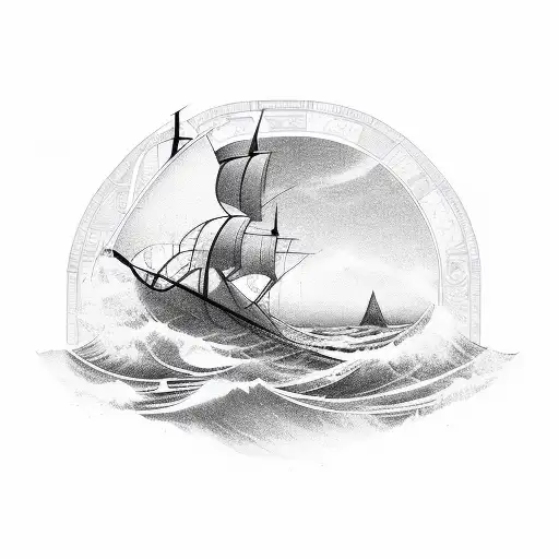 Paper Ship With Waves And Anchor